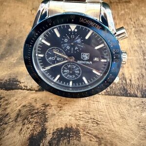 Men's Blue and Silver Watch